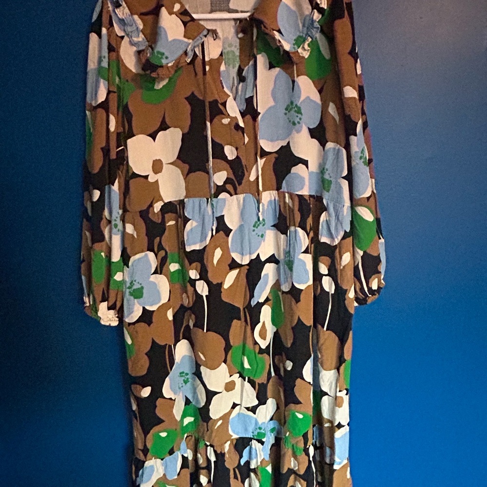 Who What Wear Brown and White Casual Sundress with Notched Collar